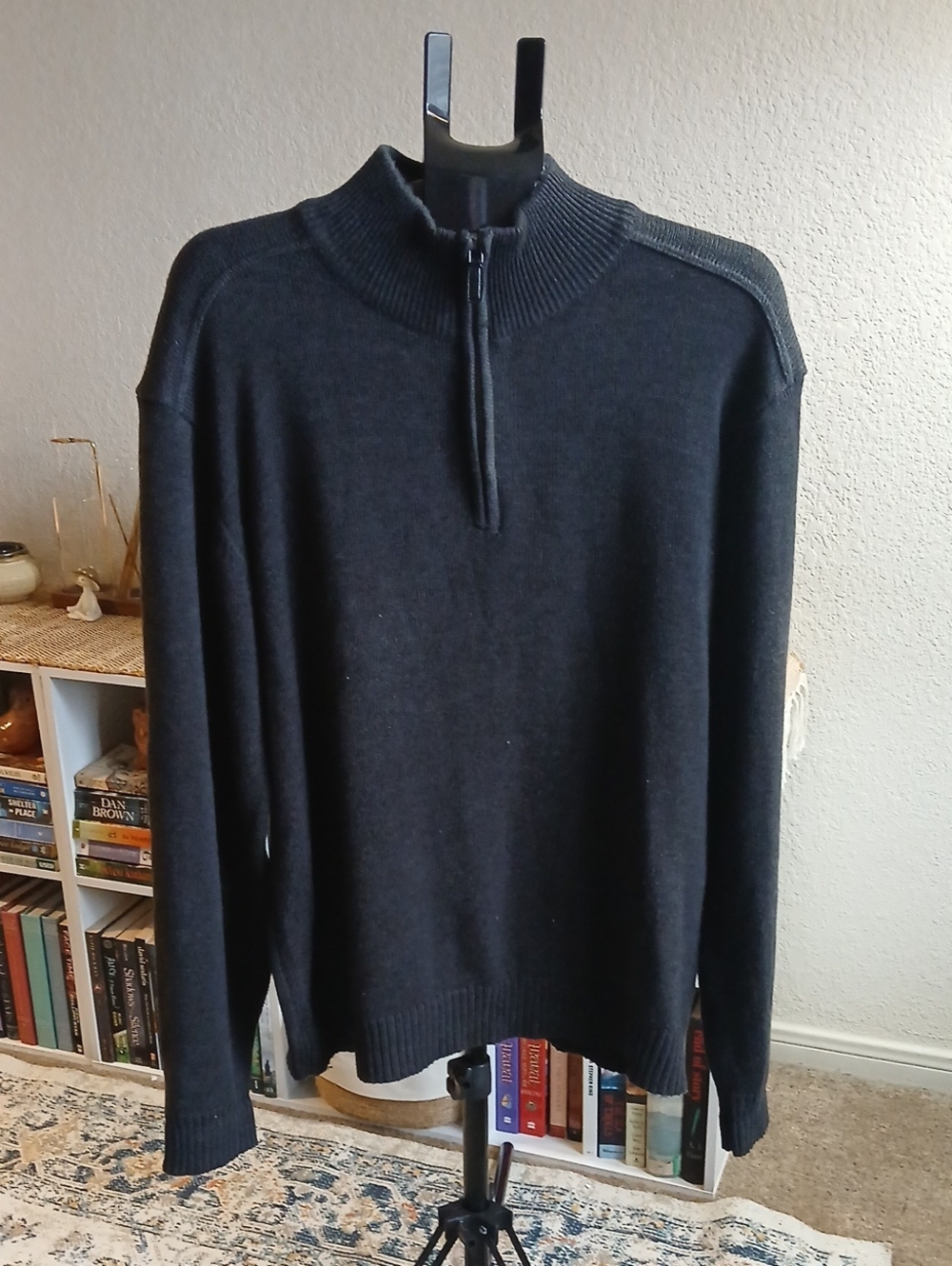 Oscar De La Renta Men's Half-Zip Mock Neck Sweater - Dark Gray SZ XL